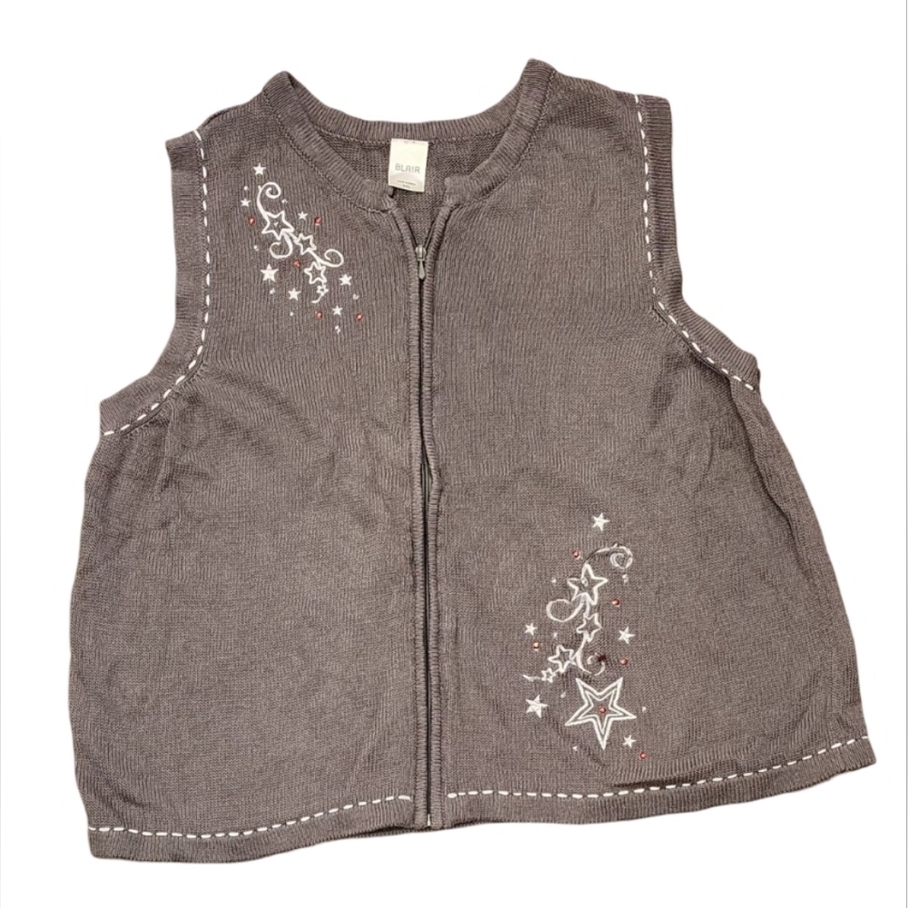 Blair grey embroidered knit vest, size 3XL